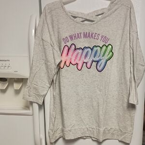Justice Light Gray Long Sleeve with Colorful 'Happy' Print